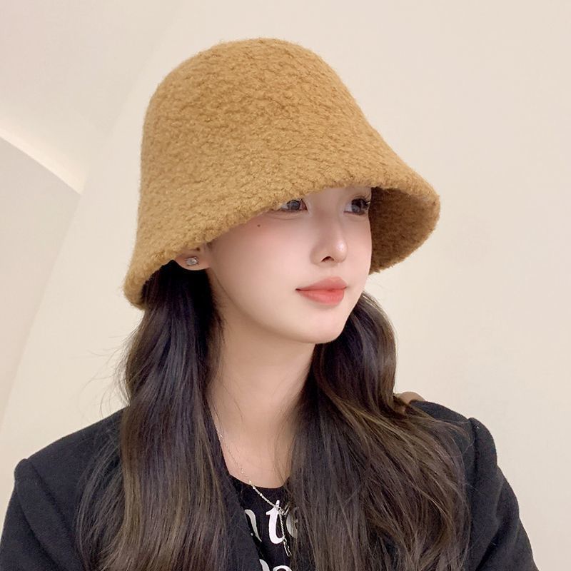 秋冬帽子女羊羔绒渔夫帽韩版保暖显脸小盆帽大头围时尚毛绒帽子|undefined