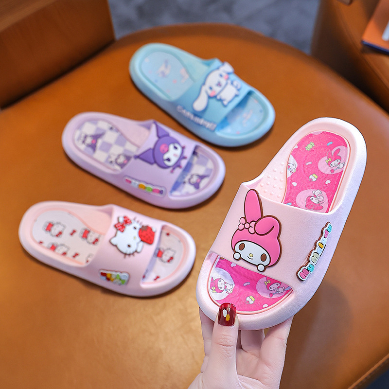 Sanrio Genuine Children's Slippers Summer Sandals Indoor Home Cute Non-Slip Wear-Resistant Parent-Child One-Word Slippers for Home