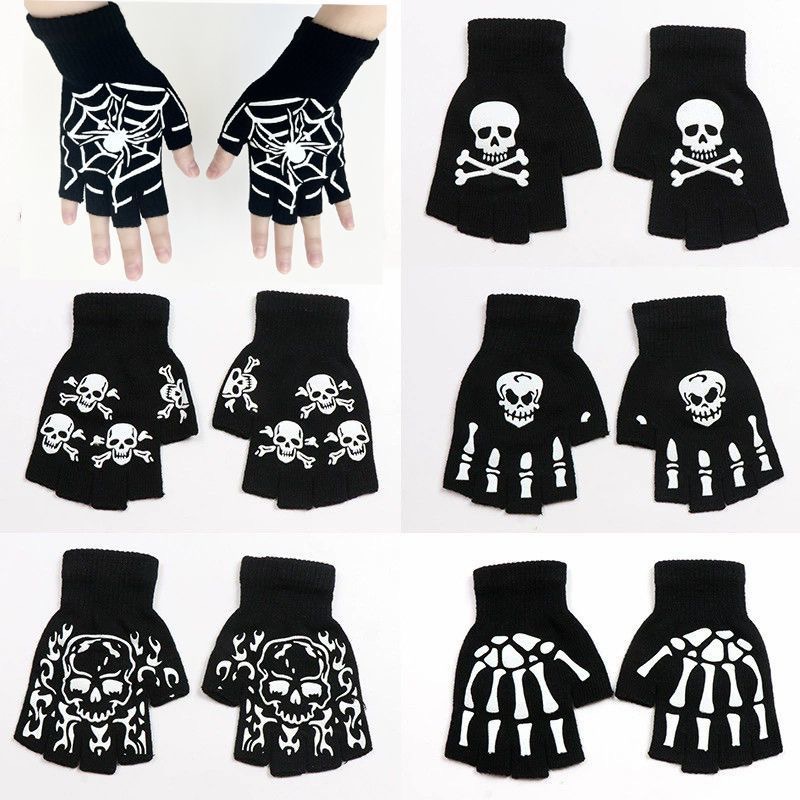 Cross-Border Gloves for Men and Women, Five-Finger Halloween Gloves, Performance Props, Dance Claw Skeleton Gloves, Costume Accessories