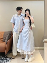 超火情侣装夏装新款小众设计感短袖衬衫法式连衣裙女一裙一衣