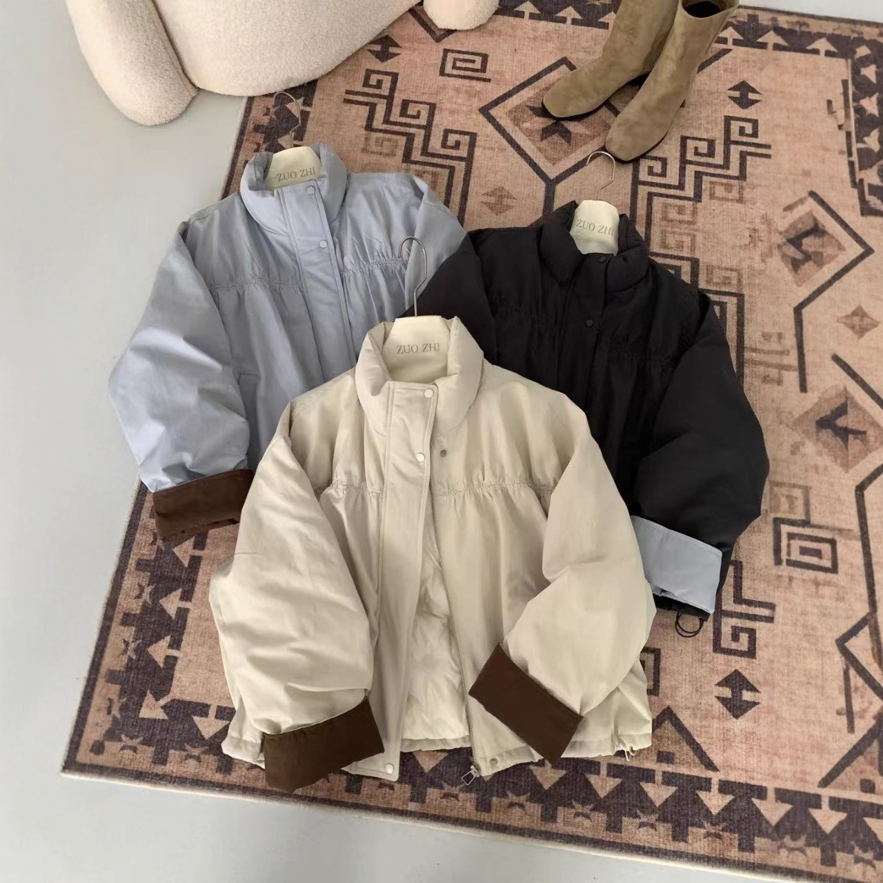 立领撞色袖子羽绒服外套5197