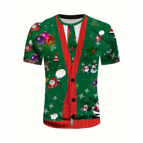 Fashionable 3D Merry Christmas printed T-shirt   False muscle series printed Christmas short-sleeved T-shirt