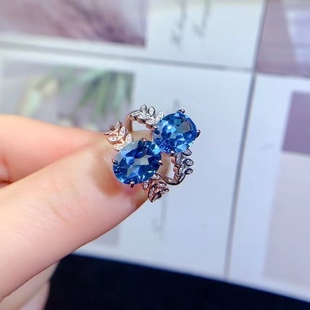 S925 Silver Inlaid Swiss Blue Topaz Ring Light Luxury Fashion All-match Living Girl Ring Main Stone 8*10