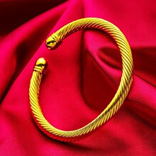 黄铜编织麻花开口手镯女生时尚跨境饰品首饰新款沙金饰品麻花手镯