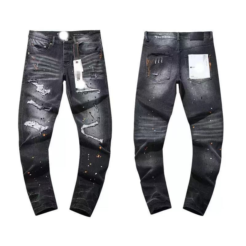 Cross-Border Wholesale Purple American High Street Ripped Patch Trendyy Retro Straight Amiri Jeans Brand