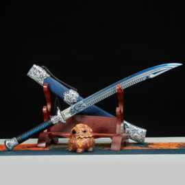 龙泉市刀剑高锰钢烤蓝龙虎牛尾战刀一体影视宝剑绣春刀收藏未开刃