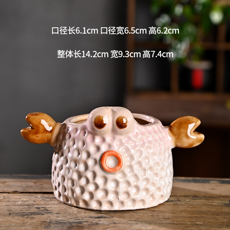 Pequeña caricatura, animal creativo, maceta carnosa, cerámica, arcilla especial para el hogar, maceta de control de raíces de cerámica gruesa, venta al por mayor