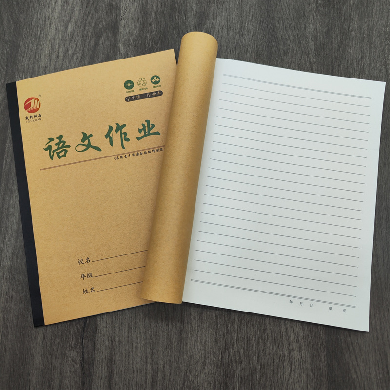 Youxuan left-right page English language mathematics notebook 16K new character writing exercise book rice cowhide large assignment notebook