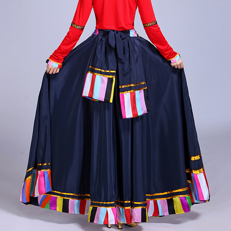 Xizang Dance Performance Costume Female Middle-aged and Elderly Square Dance Suit Ethnic Stage Large Swing Skirt Practice Half-length Skirt