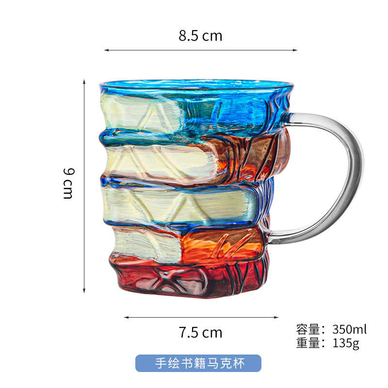 Nuevo estilo transfronterizo venta caliente casero novedoso taza de café vidrio de borosilicato taza de libro apilado pintado a mano