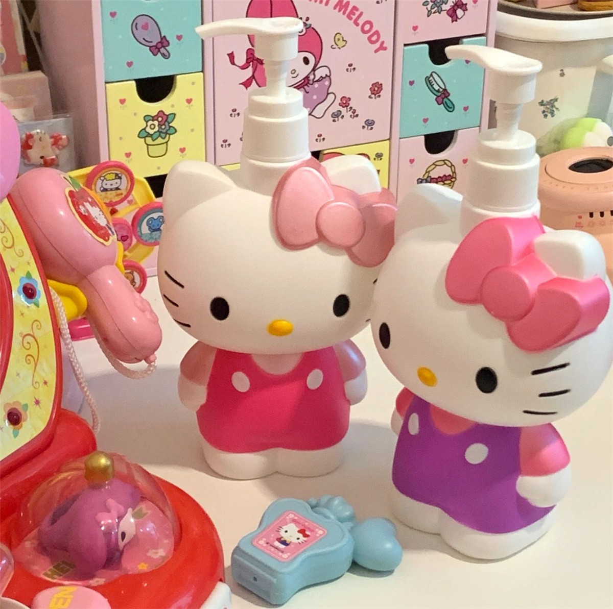 Sanouli gato Gel de ducha desinfectante de manos lindo sub-Botella champú chica de dibujos animados corazón detergente prensa botella