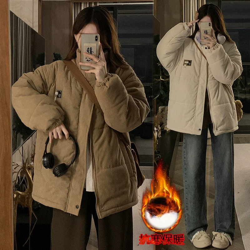 Corduroy winter keep warm down jacket for students, Korean style, increased thickness, for beloved