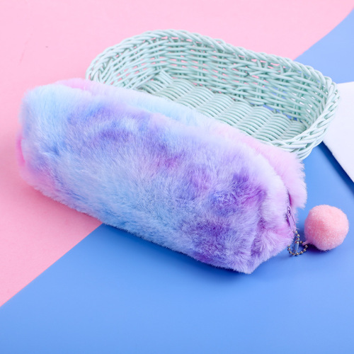 Korean style creative pencil box gradient color cute girl plush octagonal pencil bag girl heart student simple storage bag