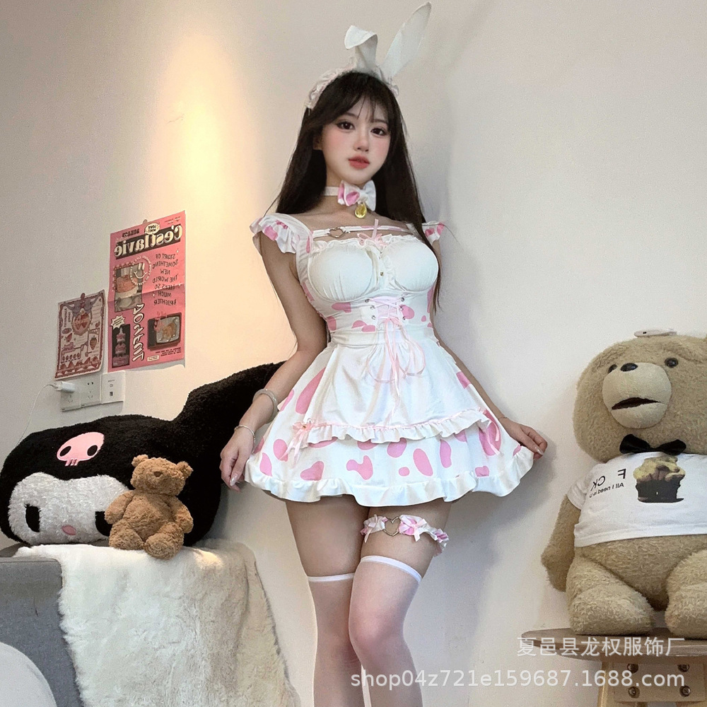 (2개) JK 유니폼 일본의 귀엽고 섹시한 토끼 소녀 소 의상 정장 여성 순수한 욕망 장난스러운 역할 놀이 순수한