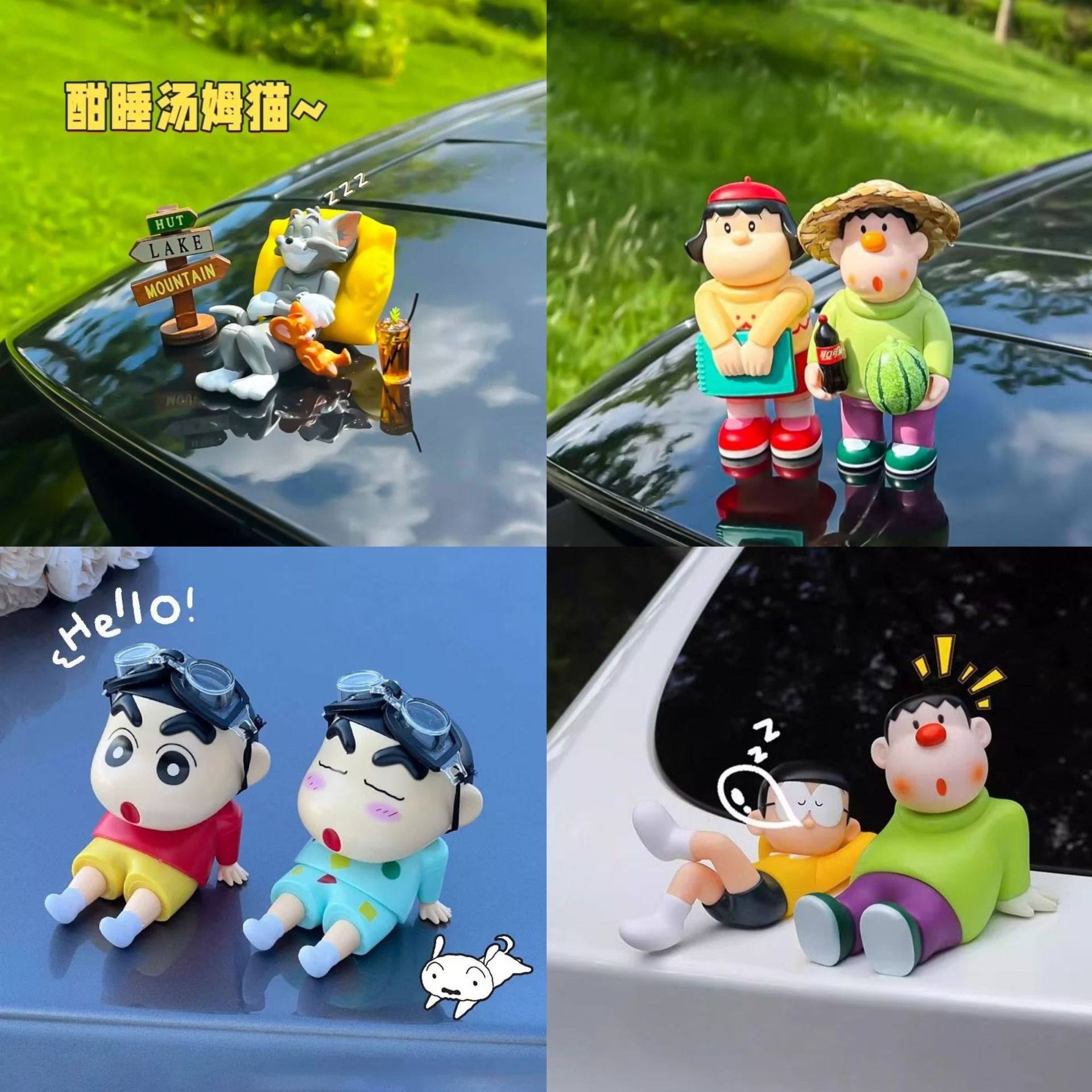 跨境潮玩胖虎小新火龙杰尼龟卡拉车载摩托摆件扭蛋盲盒娃娃机礼品