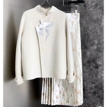 FL232465新中式女装马面裙套装冬新款国风白色外套两件套女装