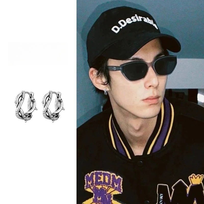 European and American Punk Thorn Design Earrings Trendy Unisex Personality Hip-Hop Street Dance Disco Cool Minimalist Style Earrings