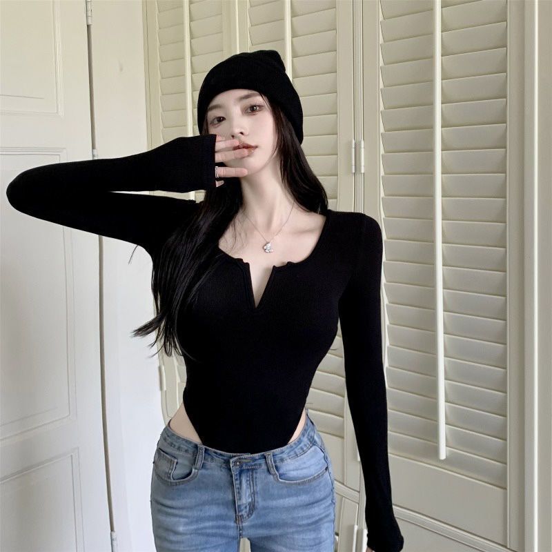 Pure Desire Style Inner Design Sense Thai High-end Sweet and Hot Short Sexy Base Shirt T-shirt Top Women's Autumn Ins Pure Desire Style Inner Design Sense Thai High-end Sweet and Hot Short Sexy Base Shirt T-shirt Top Women's Autumn Ins