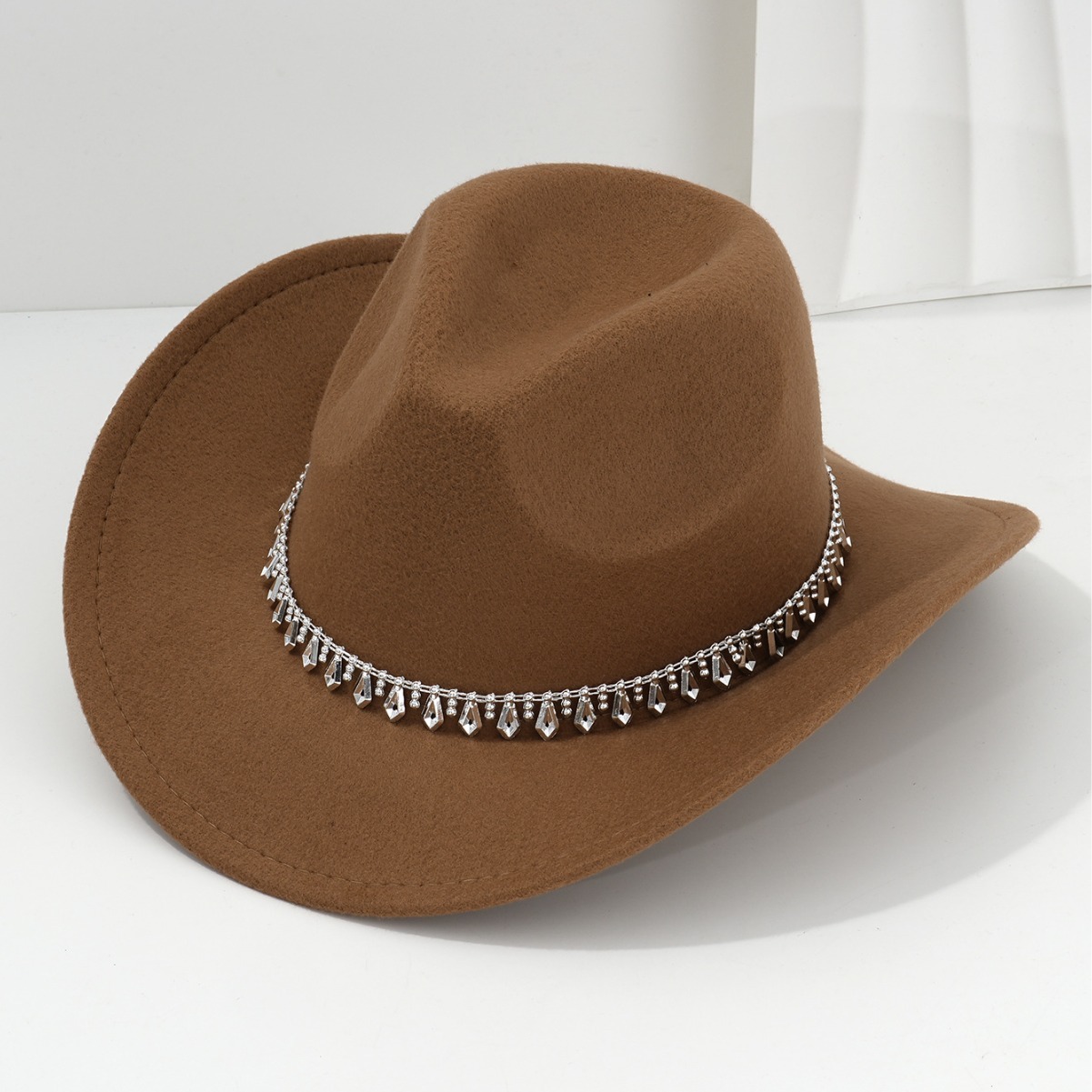 Cappello da cowboy western unisex con strass, in morbido feltro, a forma di spada di diamante, ideale per feste di compleanno jazz._voghion.com