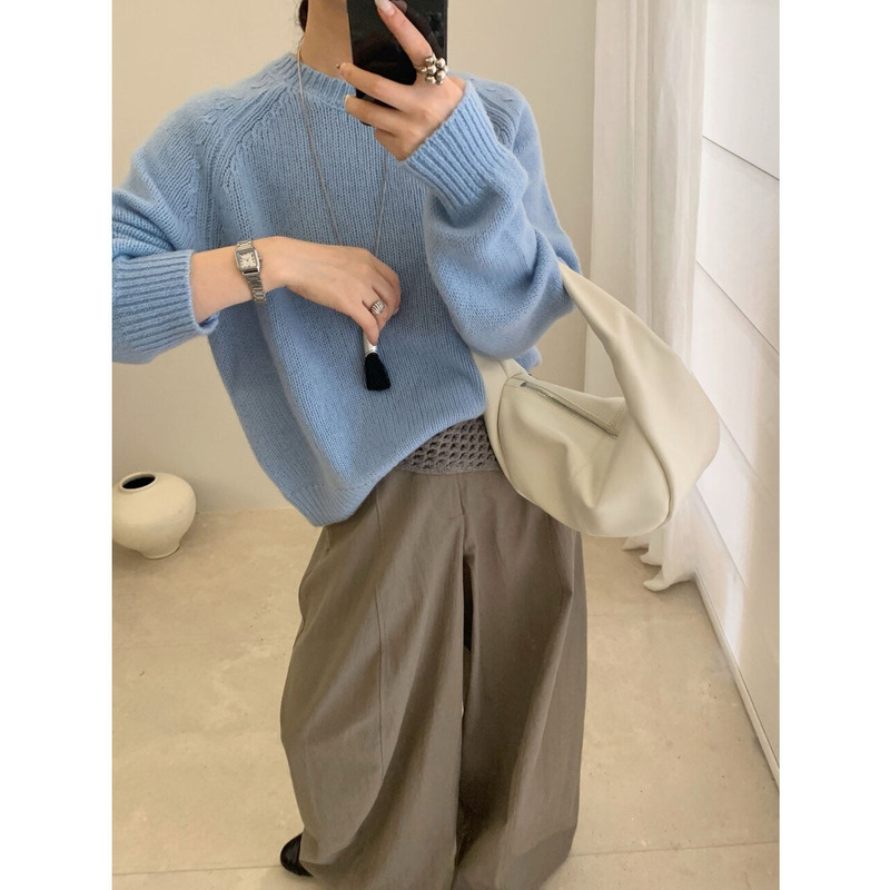 Mu Si 100% Pure Wool Knit Sweater for Women, Autumn and Winter Korean Style Pullover Egg Sweater Woolen Sweater M6640