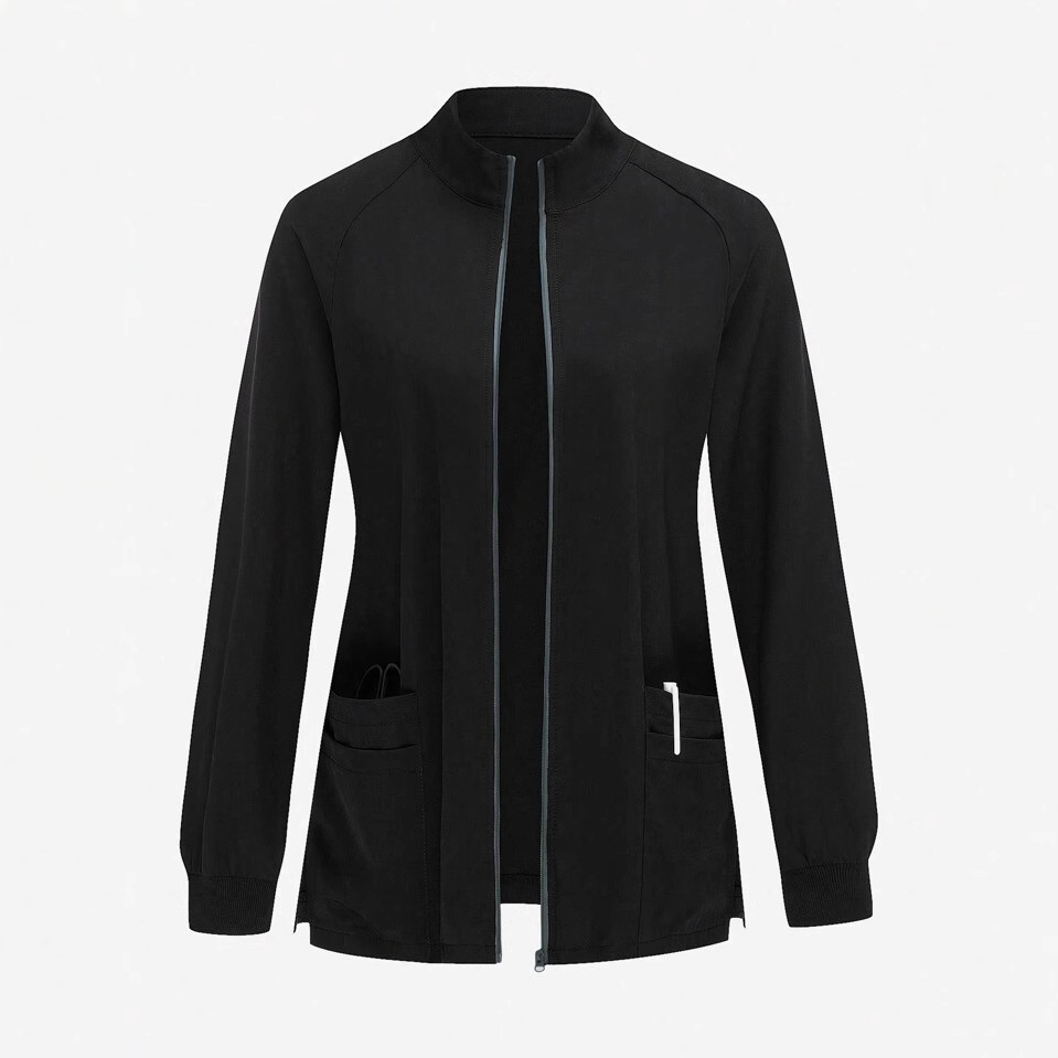 New Multi-Pocket Black Long Sleeve Women's Casual Jacket Beauty Salon Workwear Laboratory Doctor Nurse Jacket