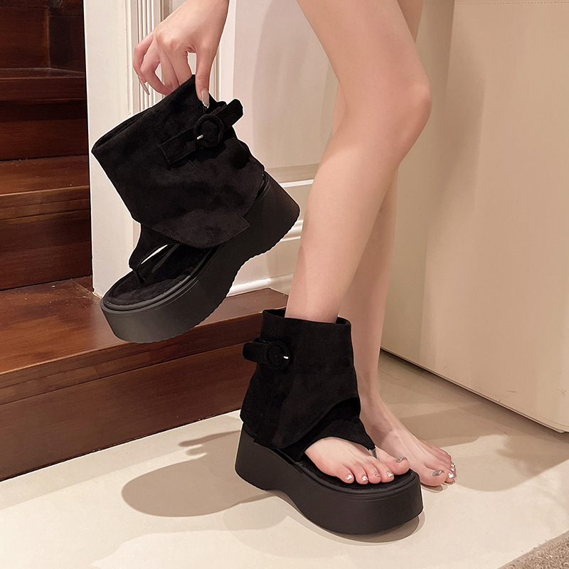 Botas de vaquero retro occidentales de altura de fondo grueso para mujeres 2026 nuevas botas cortas de verano de goma de goma para mujeres