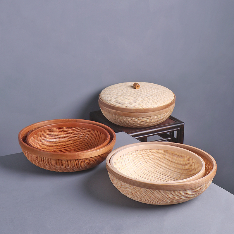 El tejido de bambú recoge cestas, platos de frutas, bocadillos de frutas, cestas de bambú finas, cestas de bambú, platos de frutas, cestas de bambú y cestas de frutas. image 3
