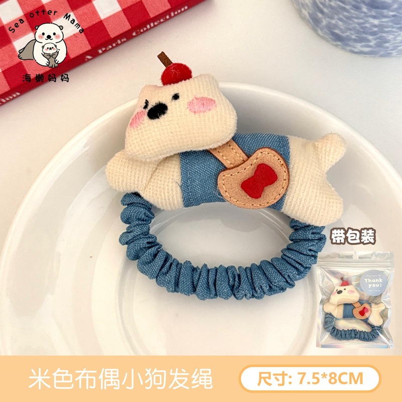 韩系甜美布艺娃娃发夹发绳可爱侧边碎发刘海夹高弹力马尾发圈发饰|undefined
