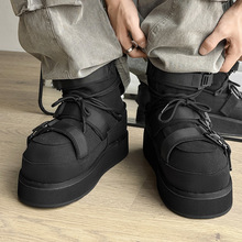 做旧加绒隐形内增高7cm复古高帮马丁靴时尚秋冬战损加厚厚底雪地