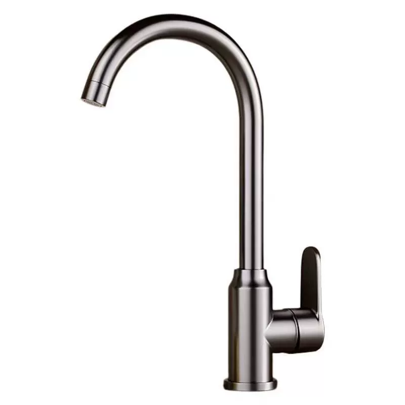 Stainless steel kitchen hot and cold faucet vertical large curved household sink bearing ball rotatable faucet