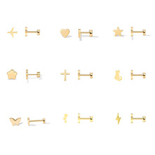 ƽ�����hܛ�Ƕ�ᔲ��P��18K����ɫ�ݽz���flat back earring