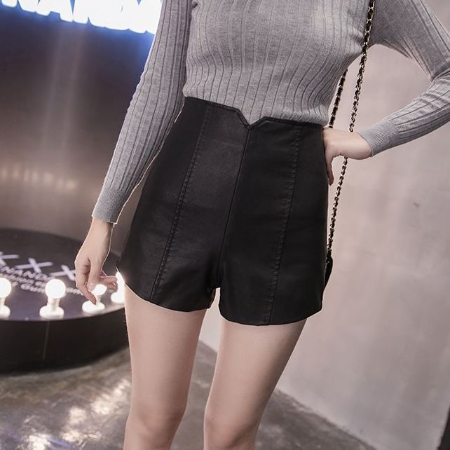 Casual Shorts Slimming plus size Autumn and Winter A2 High Waist Outwear 2 Bottoming Fat mm20 Boots Pants Women's Wide Leg Pants PU Leather