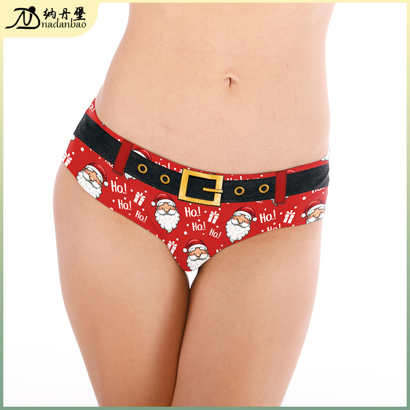 2024 European and American New Amazon Aliexpress Women's Briefs Santa Belt Digital Printed Underwear for Women