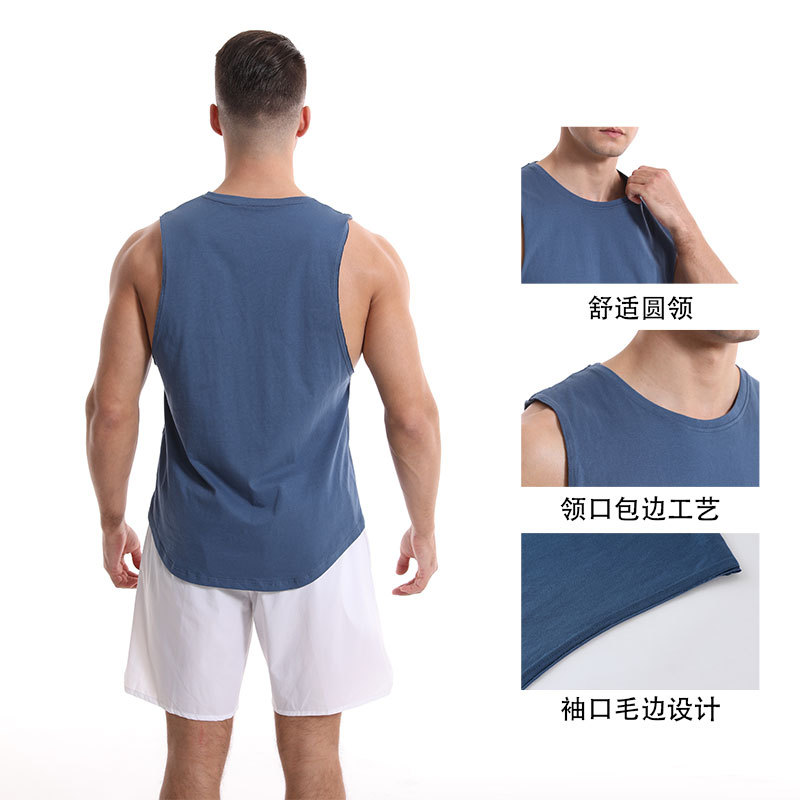 Algodón puro color sólido chaleco deportivo hombres transpirable absorción de humedad suelta entrenamiento de baloncesto ropa de entrenamiento sin mangas de secado rápido chaleco manga corta