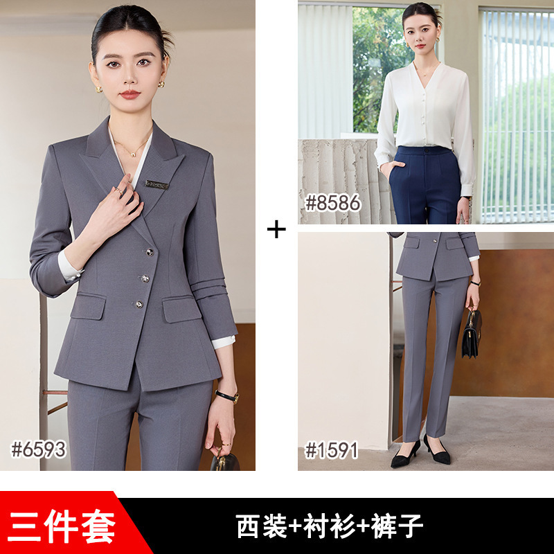 职业套装2025高级感职场正装西服外套三扣OL酒店前台接待行政工服|undefined
