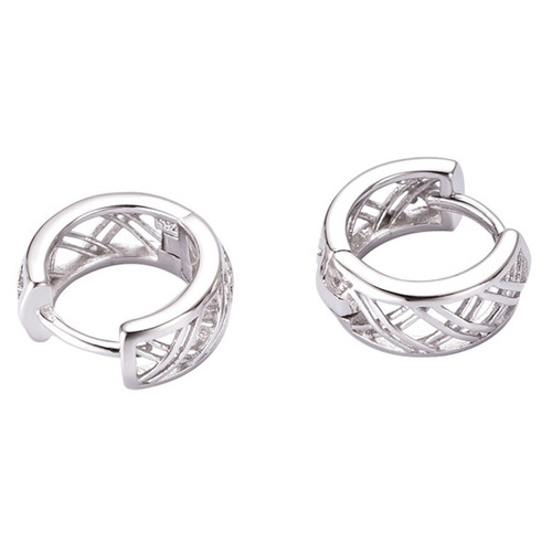  New Trend Earrings Pure Silver Hoop Earrings for Women Korean Style Elegant Small Hollow Grid Hoop Stud Earrings
