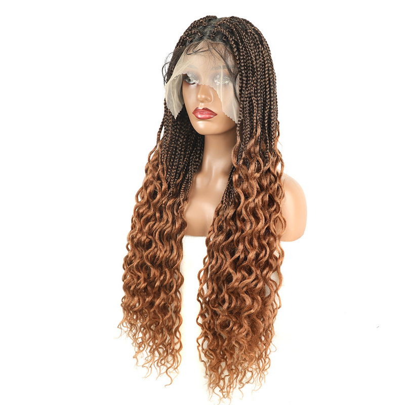 New Cross-border Wig Imitation Hand-woven Full Lace Chemical Fiber Dirty Braid Curly Lace Hook Headgear Xuchang