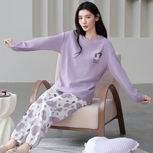 全棉加厚睡衣女士春秋季套头长袖长裤纯棉圆领ins风高级感家居服