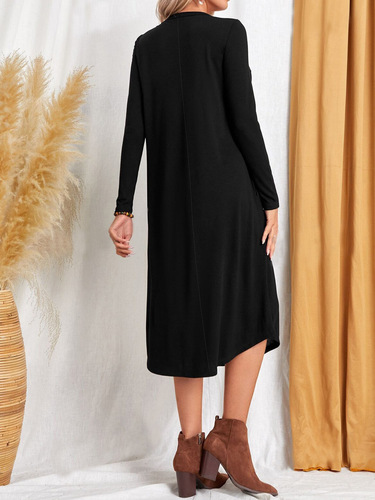Amazon AliExpress Cross-border Foreign Trade 2025 Autumn/Winter Women's Hot Selling Long-length Curved Hem Round Neck Dress