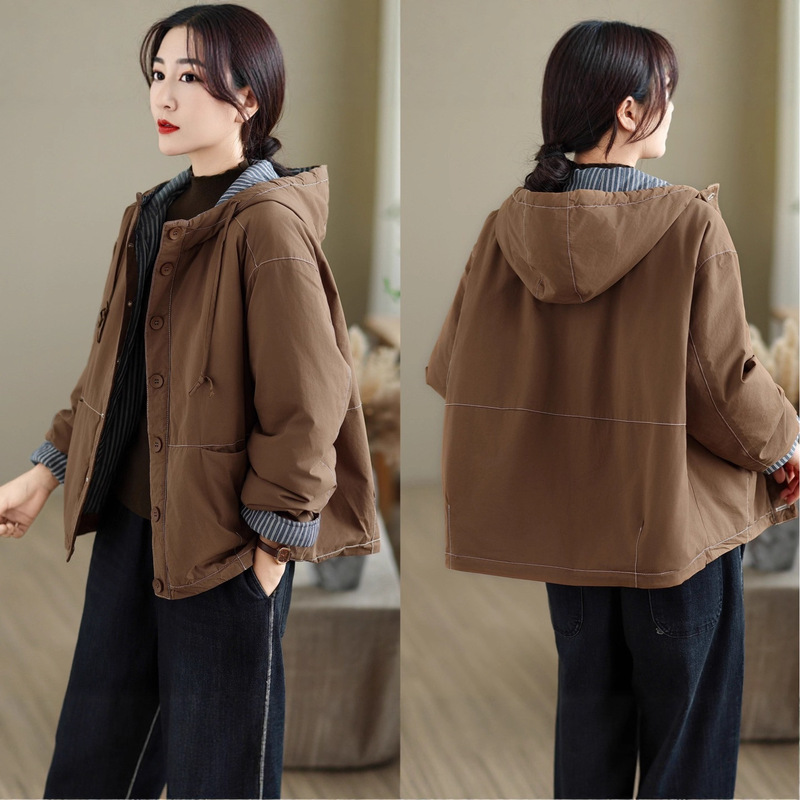连帽棉衣 2025冬季新款 明线设计感棉服女时尚拼接条纹外套81606|undefined