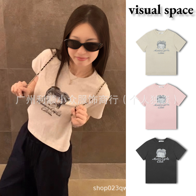 [in Stock] Korean Dongdaemun Visual Space Cartoon Betty Letter Print Round Neck Short-Sleeved T-Shirt for Women