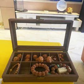 文玩核桃收纳盒复古木纹皮多格手串饰品展示盒大容量整理盒子防尘
