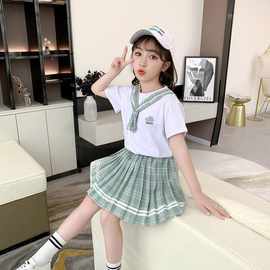 女童夏季套装2025新款洋气网红小女孩夏装学院风儿童套裙两件套潮