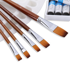 13 pieces of linen handle nylon brush, flat tip long handle oil painting brush, art supplies wholesale