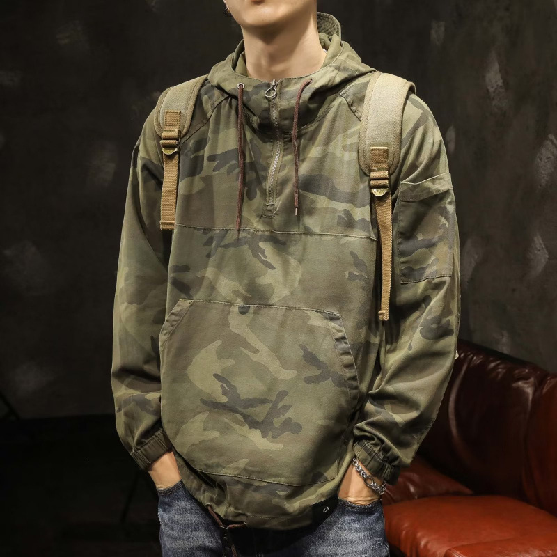 Trendy Brand Trendy Handsome Camouflage Hooded Work Jacket Sweater Men's American Style Retro Street Loose Cardigan All-match Jacket Men's Trendy Brand Trendy Handsome Camouflage Hooded Work Jacket Sweater Men's American Style Retro Street Loose Cardigan All-match Jacket Men's