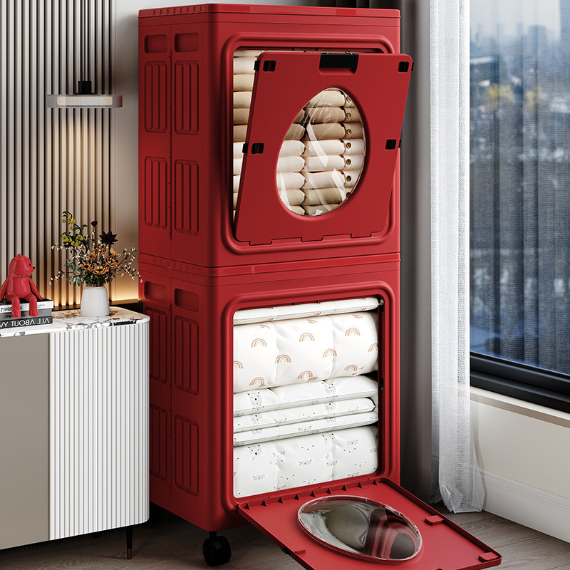 Caja de almacenamiento de ropa, caja de almacenamiento, gran capacidad, tapa abatible para el hogar con ruedas, armario de almacenamiento de edredones de ropa de temporada plegable