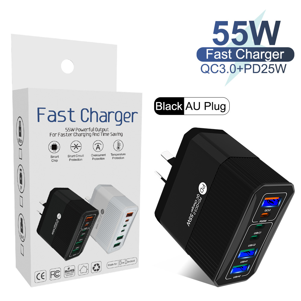 QC3.0+PD25W 6포트 호주 규정(소형 포장) 검정색