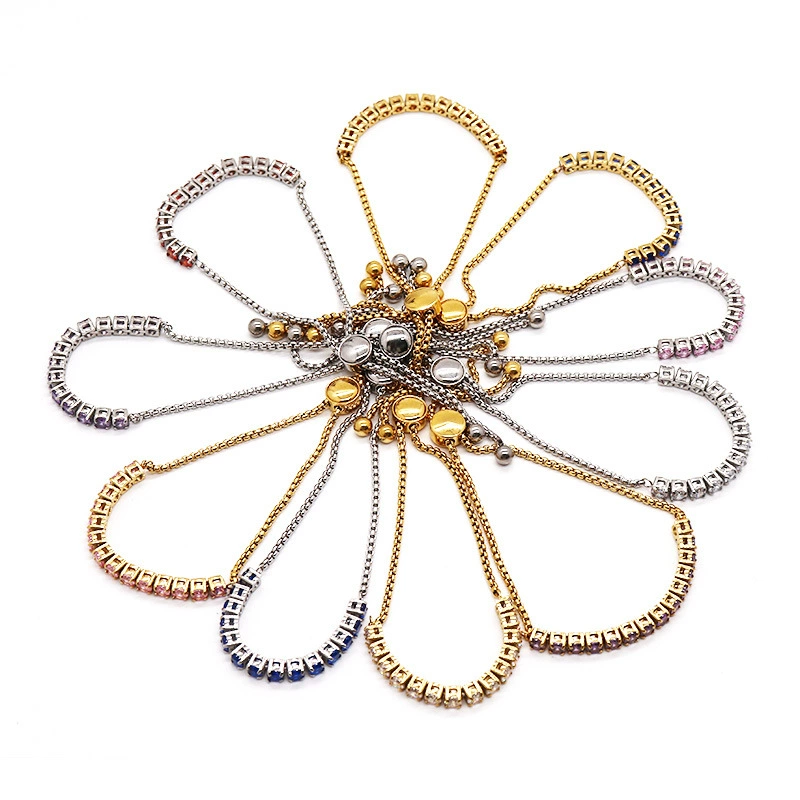 Tennis chain, zirconium, adjustable bracelet stainless steel, Amazon