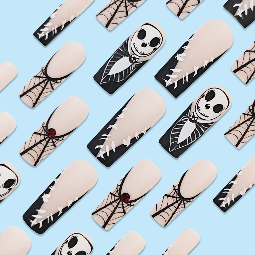 Halloween tela de araña francesa piezas de uñas gemas rojas con diamante armadura de tubería de agua cruzada venta caliente de cráneo para usar armadura image 4