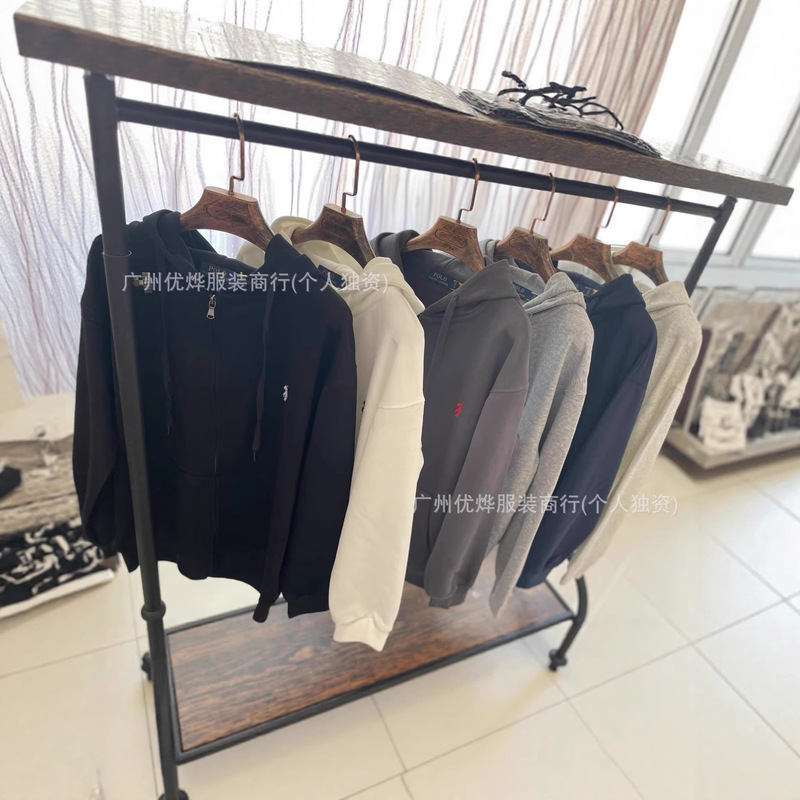 Cross-Border Export Pony Embroidered Hooded Sweatshirt Rl Off-Shoulder Style Paul Men's and Women's Sports Casual Zipper Jacket